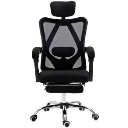 Офісне крісло з підставкою для ніг, спинка сітка Ergonomic чорне