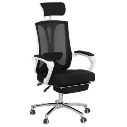 Крісло з підставкою для ніг, спинка сітка, офісне біле Ergonomic