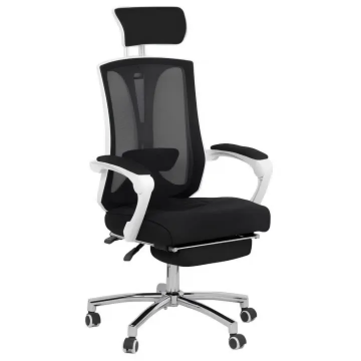 Крісло з підставкою для ніг, спинка сітка, офісне біле Ergonomic Крісло з підставкою для ніг, спинка сітка, офісне біле Ergonomic