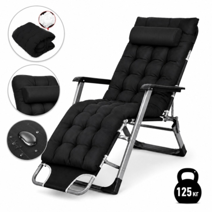 Садове пляжне крісло Ideal Garden Premium з матрацом та подушкою, до 125 кг, чорний, шезлонг для саду та тераси Садове пляжне крісло Ideal Garden Premium з матрацом та подушкою, до 125 кг, чорний, шезлонг для саду та тераси